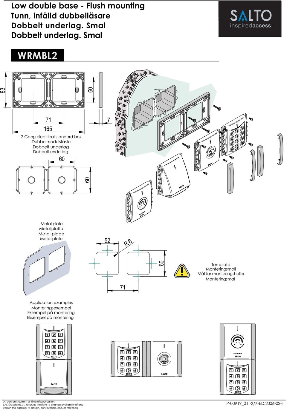 Smal WRMBL2 1 165 2 Gang electrical standard box Dubbelmodulsfäste Dobbelt underlag