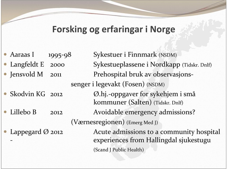 oppgaver for sykehjem i små kommuner (Salten) (Tidskr. Dnlf) Lillebo B 2012 Avoidable emergency admissions?