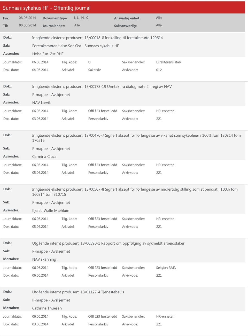 2014 Arkivdel: Personalarkiv Arkivkode: 221 Inngående eksternt produsert, 13/00470-7 Signert aksept for forlengelse av vikariat som sykepleier i 100% fom 180814 tom 170215 Carmina Ciuca Inngående