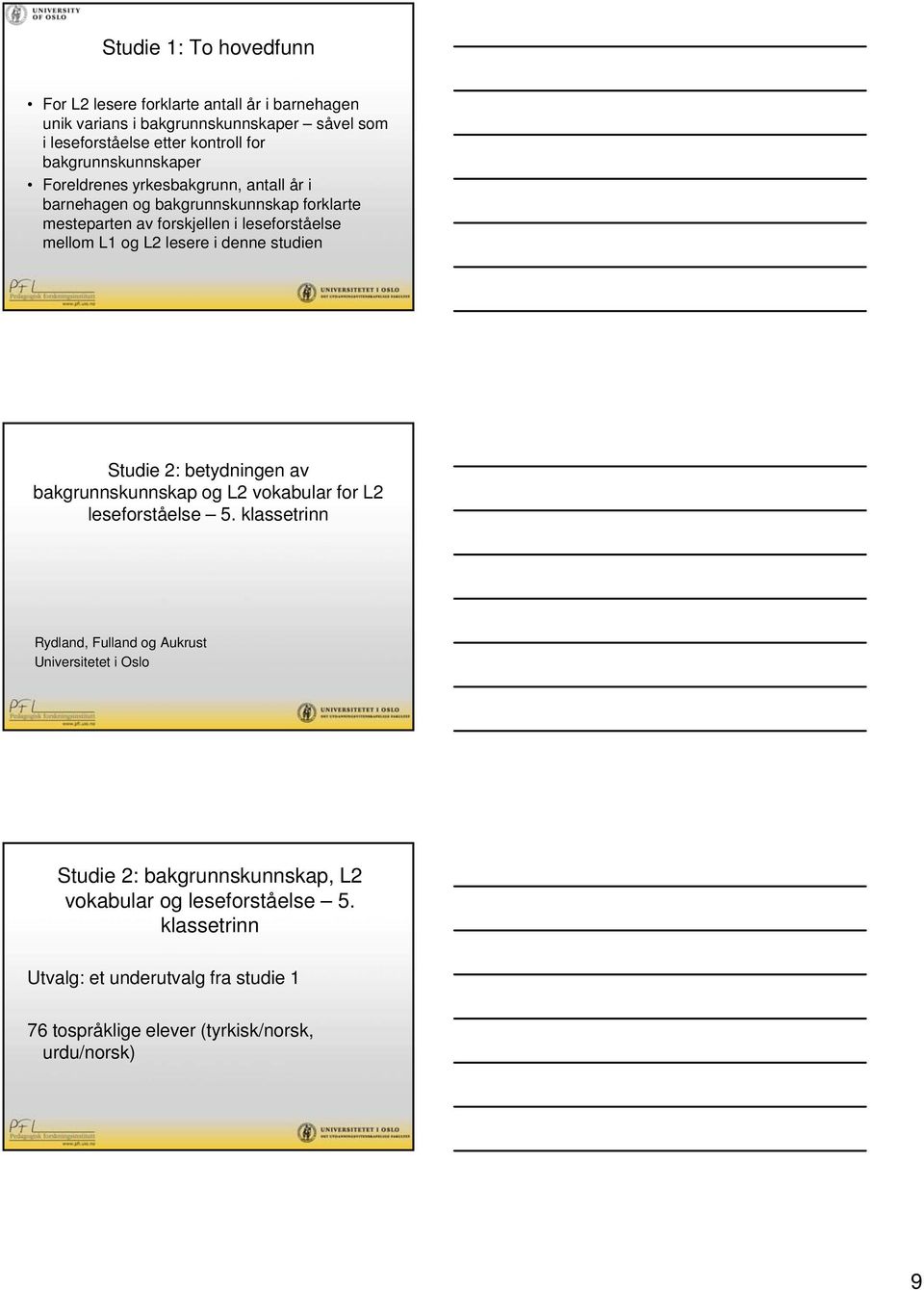 L2 lesere i denne studien Studie 2: betydningen av bakgrunnskunnskap og L2 vokabular for L2 leseforståelse 5.