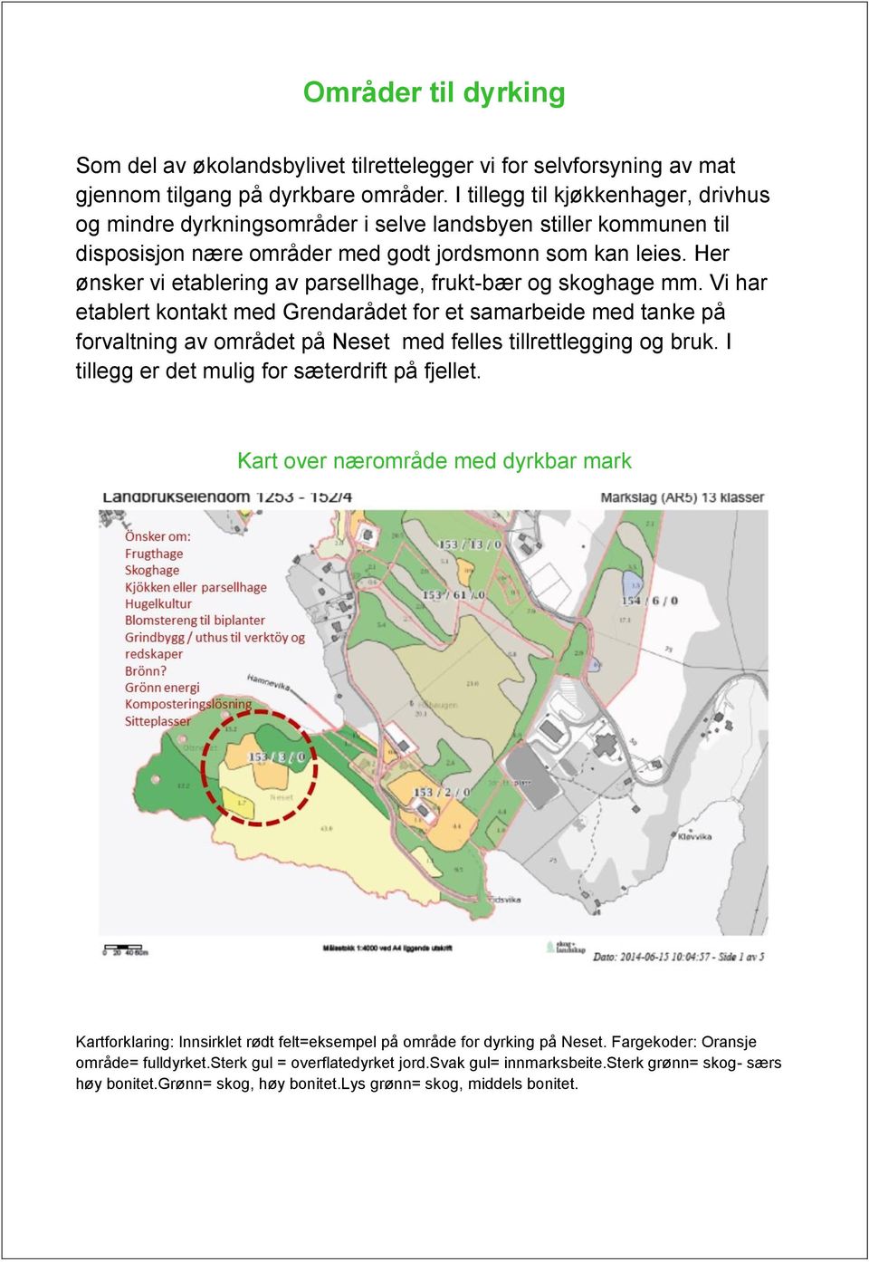 Her ønsker vi etablering av parsellhage, frukt-bær og skoghage mm.