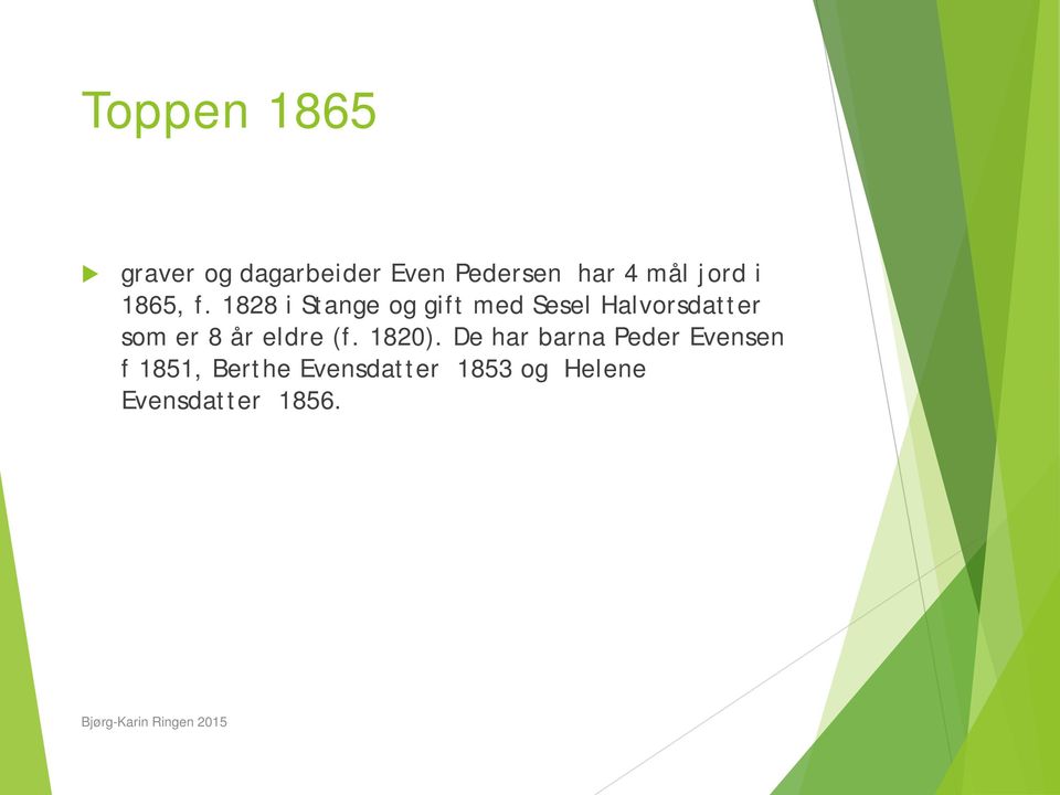 1828 i Stange og gift med Sesel Halvorsdatter som er 8 år