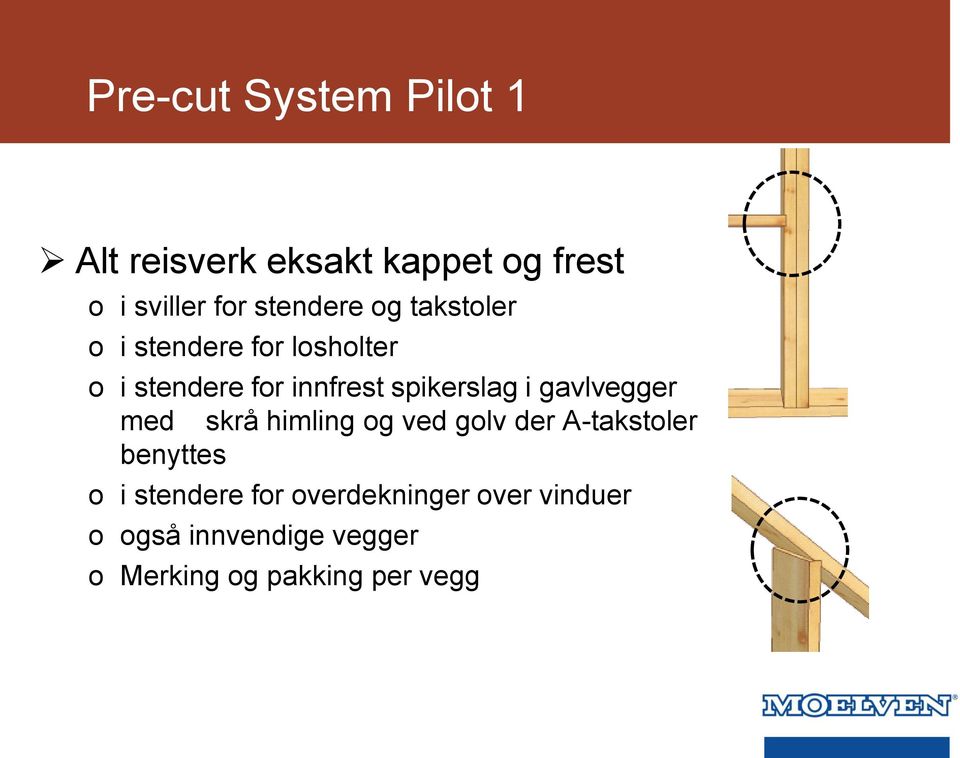 spikerslag i gavlvegger med skrå himling og ved golv der A-takstoler benyttes o i