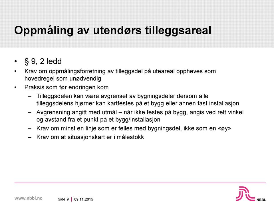 kartfestes på et bygg eller annen fast installasjon Avgrensning angitt med utmål når ikke festes på bygg, angis ved rett vinkel og avstand