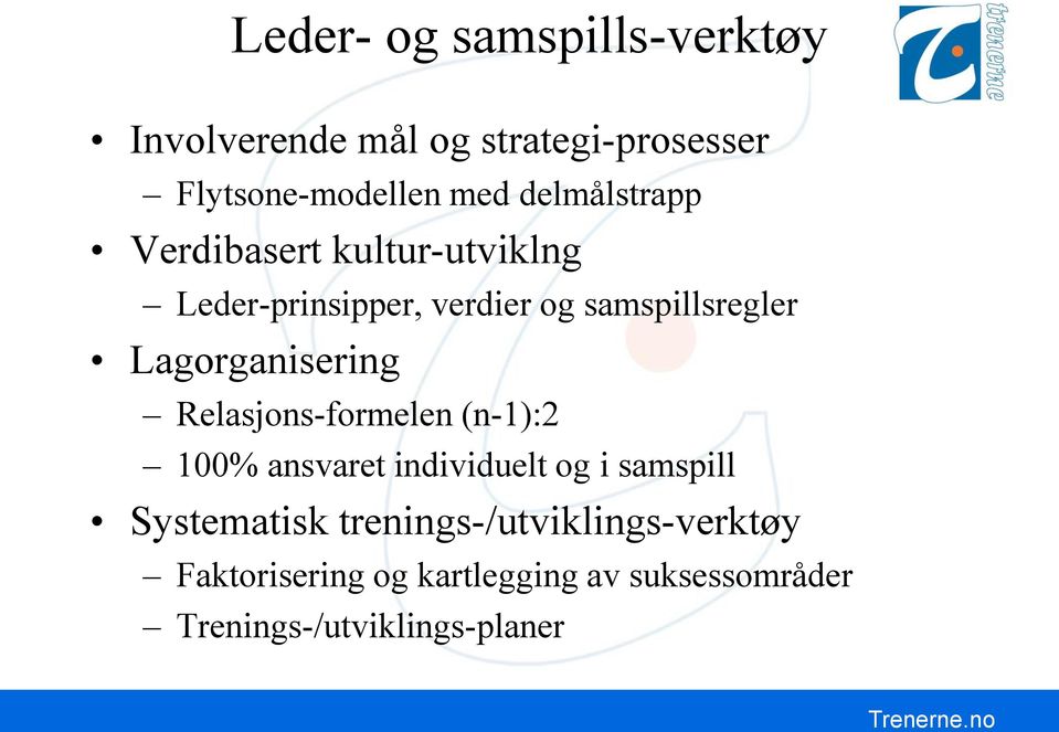 Lagorganisering Relasjons-formelen (n-1):2 100% ansvaret individuelt og i samspill