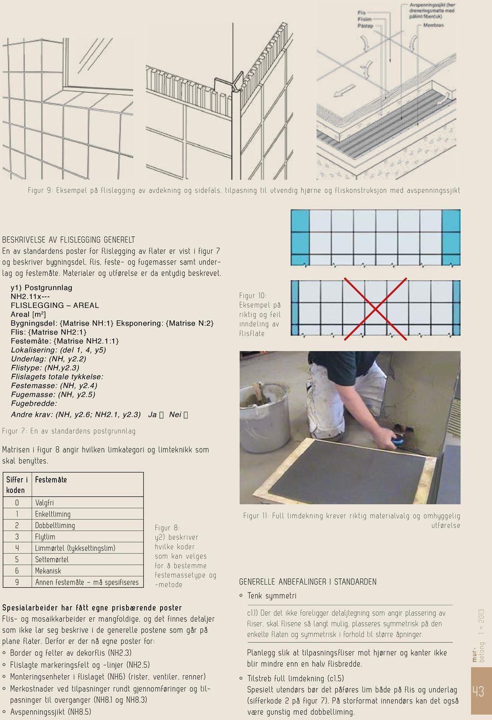 11x--- FLISLEGGING AREAL Areal [m 2 ] Bygningsdel: {Matrise NH:1} Eksponering: {Matrise N:2} Flis: {Matrise NH2:1} Festemåte: {Matrise NH2.1:1} Lokalisering: (del 1, 4, y5) Underlag: (NH, y2.