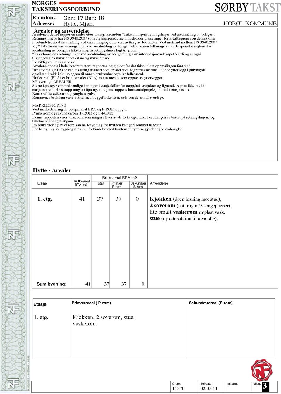 Ved motstrid mellom NS 3940:2007 og Takstbransjens retningslinjer ved arealmåling av boliger eller annen tolkningstvil er de spesielle reglene for arealmåling av boliger i takstbransjens