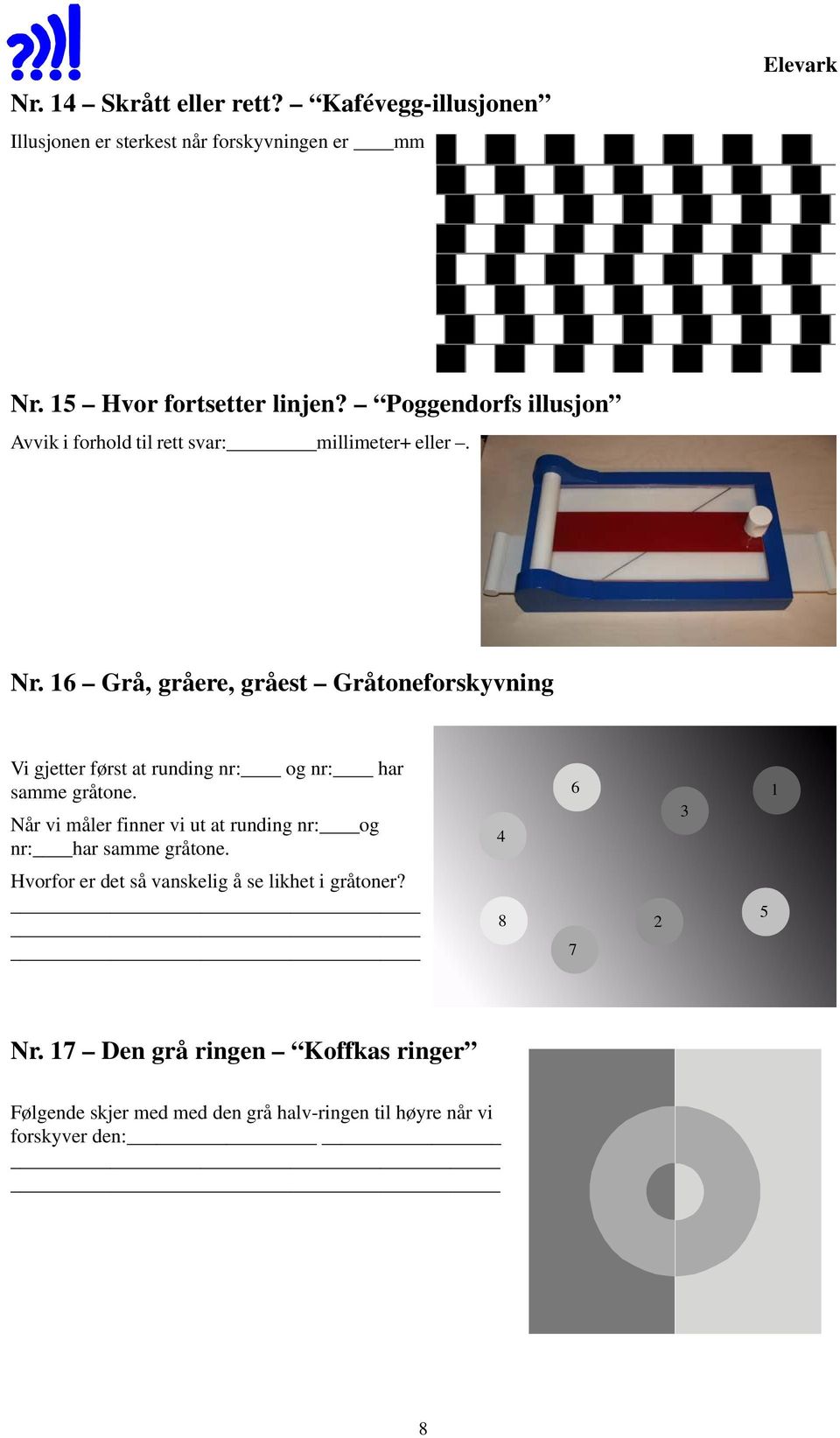 16 Grå, gråere, gråest Gråtoneforskyvning Vi gjetter først at runding nr: og nr: har samme gråtone.