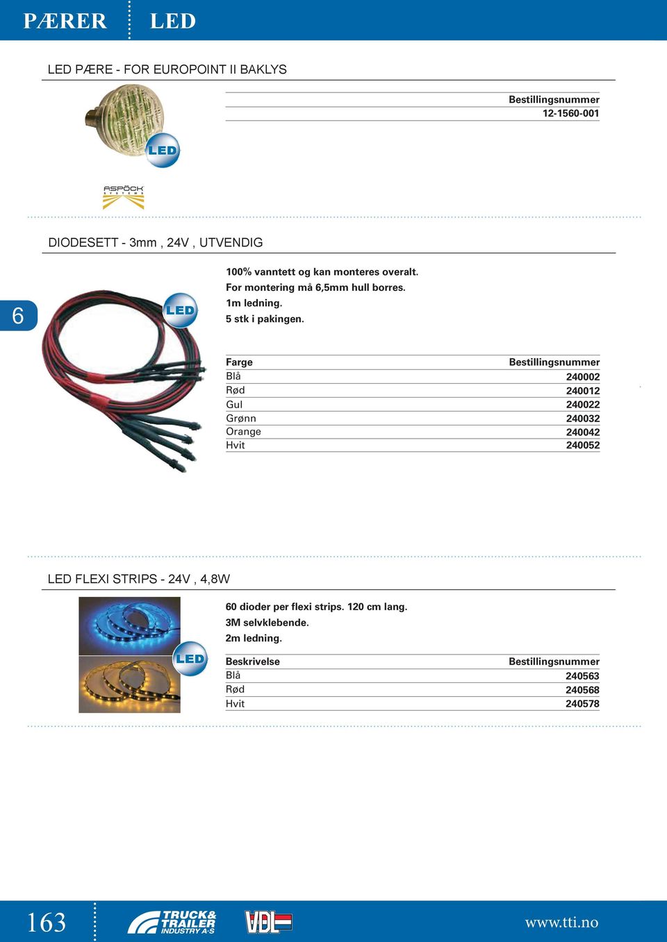 Blå 240002 Rød 240012 Gul 240022 Grønn 240032 Orange 240042 Hvit 240052 LED FLEXI STRIPS - 24V,