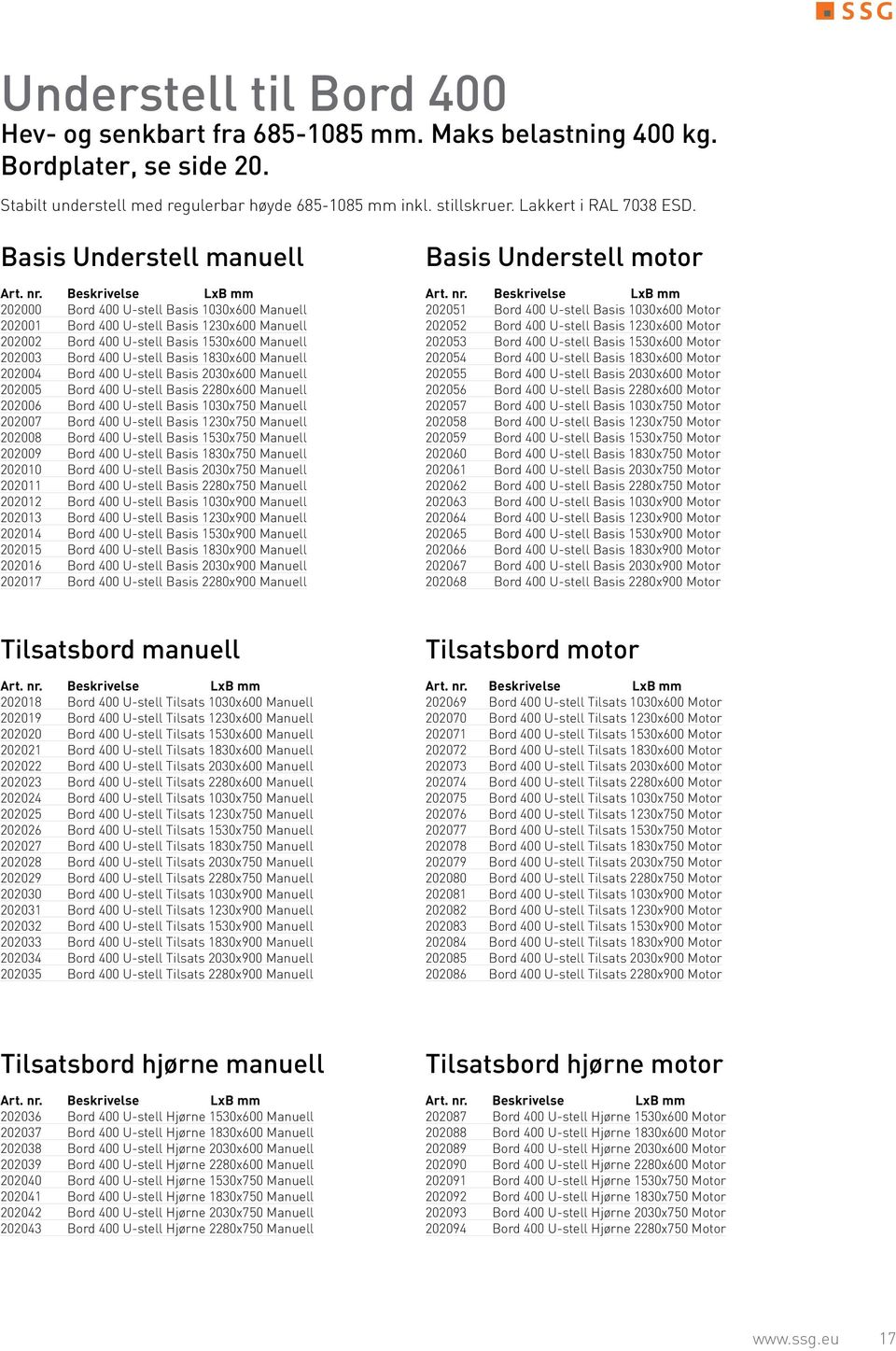 Basis 1830x600 Manuell 202004 Bord 400 U-stell Basis 2030x600 Manuell 202005 Bord 400 U-stell Basis 2280x600 Manuell 202006 Bord 400 U-stell Basis 1030x750 Manuell 202007 Bord 400 U-stell Basis