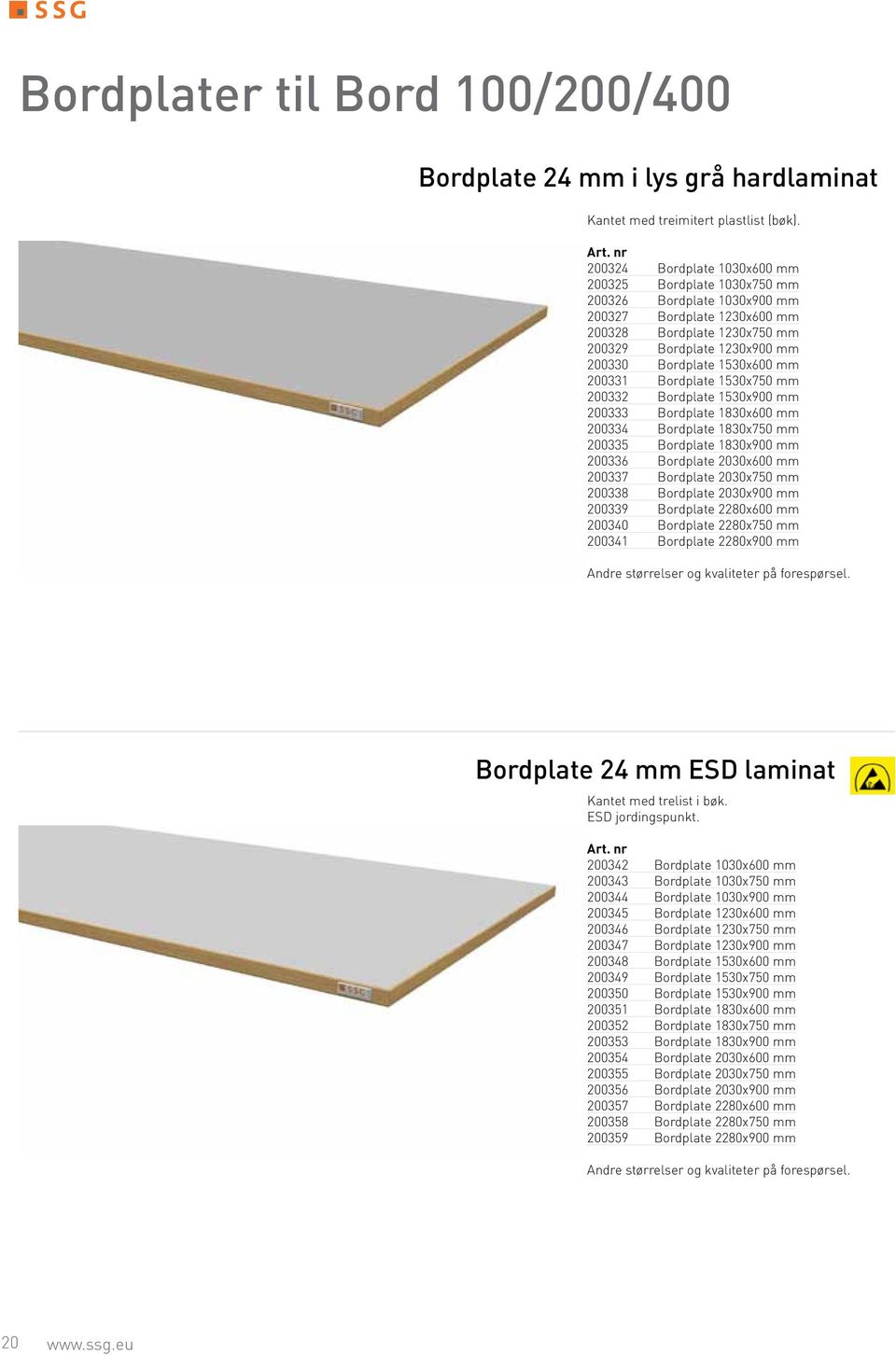 1530x600 mm 200331 Bordplate 1530x750 mm 200332 Bordplate 1530x900 mm 200333 Bordplate 1830x600 mm 200334 Bordplate 1830x750 mm 200335 Bordplate 1830x900 mm 200336 Bordplate 2030x600 mm 200337