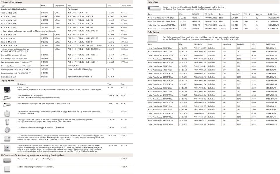 Lengde (mm) Ledning med dobbeltisolert plugg Styringssystemer Gardinbøyler CDP 16 XXX 050X 5423578 0,50 m ACB C-032 - FOR C4-02 5423600 325 mm CDP 16 XXX 090X 5423580 0,95 m ACB C-042 - FOR