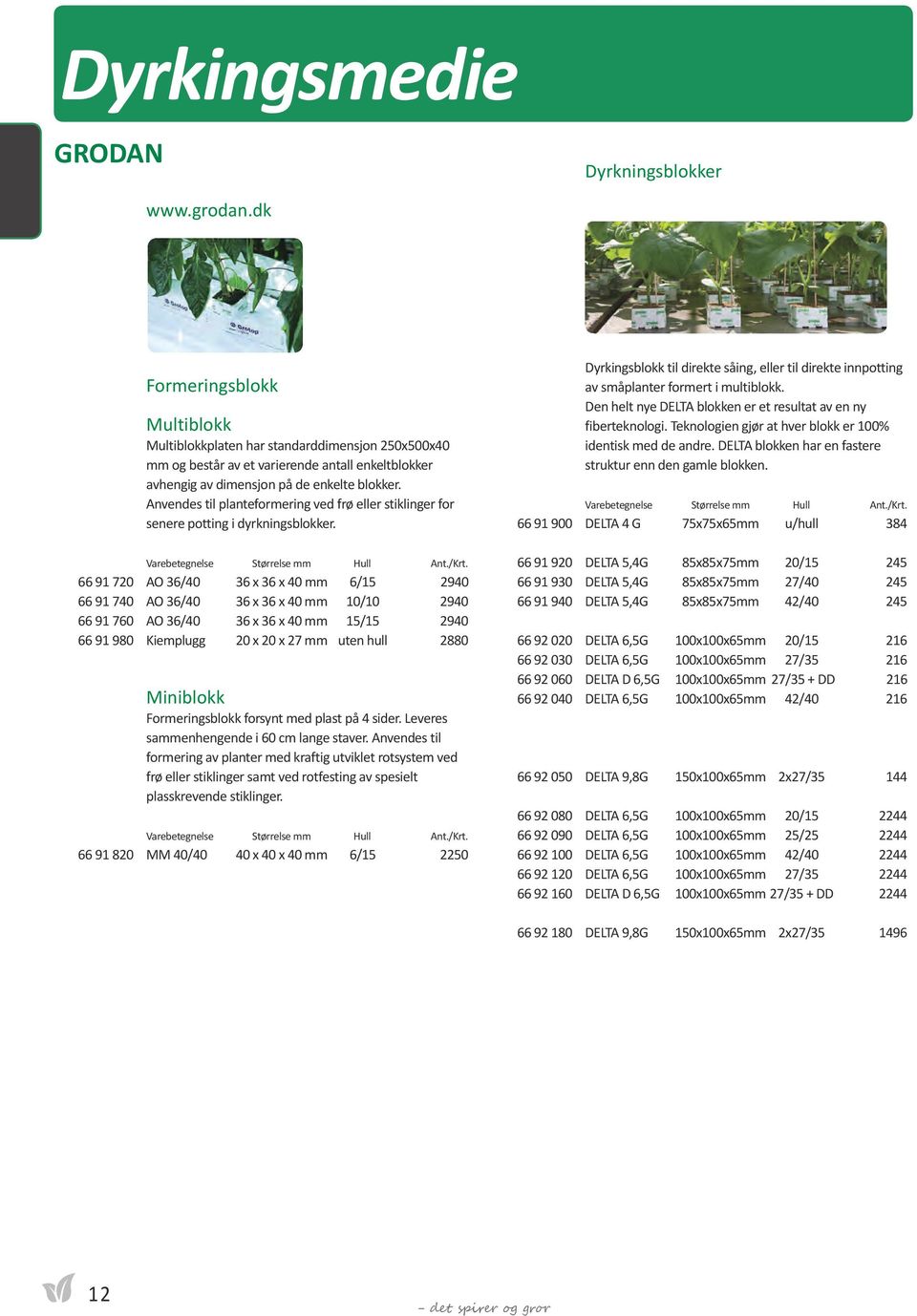 Anvendes til planteformering ved frø eller stiklinger for senere potting i dyrkningsblokker.