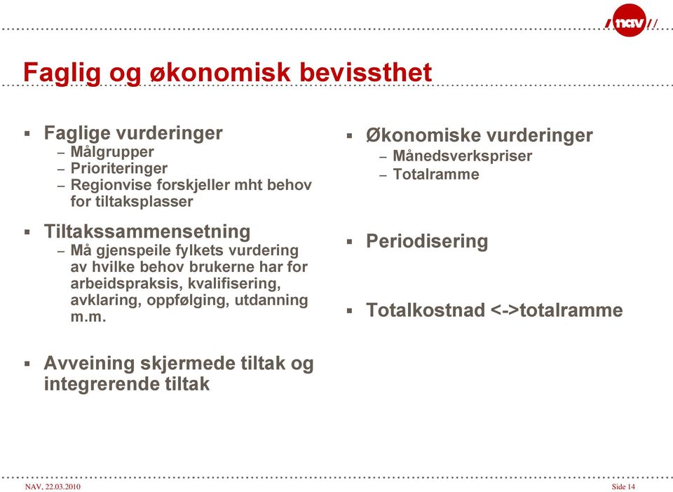 arbeidspraksis, kvalifisering, avklaring, oppfølging, utdanning m.