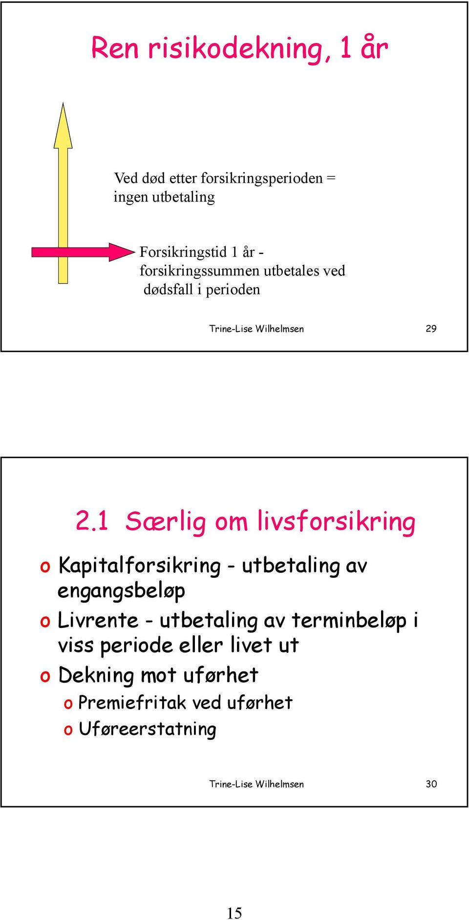 1 Særlig om livsforsikring o Kapitalforsikring - utbetaling av engangsbeløp o Livrente - utbetaling av