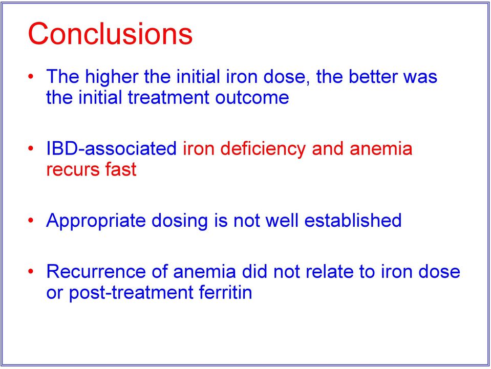 anemia recurs fast Appropriate dosing is not well established