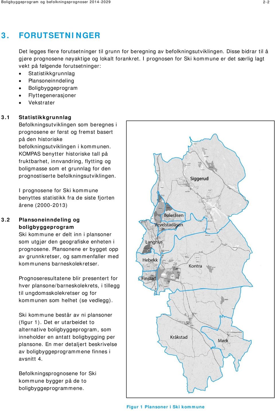 I prognosen for Ski kommune er det særlig lagt vekt på følgende forutsetninger: Statistikkgrunnlag Plansoneinndeling Boligbyggeprogram Flyttegenerasjoner Vekstrater 3.