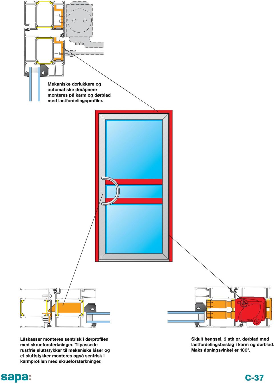 Tilpassede rustfrie sluttstykker til mekaniske låser og el-sluttstykker monteres også sentrisk i
