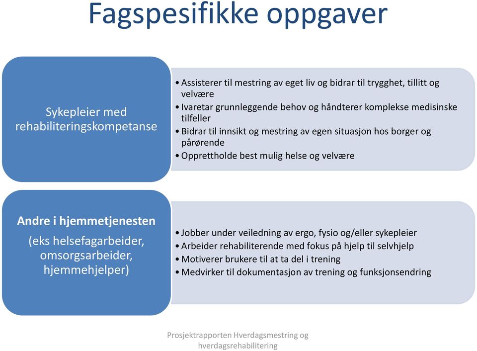 mulig helse og velvære Andre i hjemmetjenesten (eks helsefagarbeider, omsorgsarbeider, hjemmehjelper) Jobber under veiledning av ergo, fysio og/eller