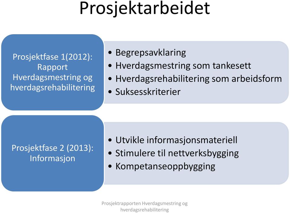 som arbeidsform Suksesskriterier Prosjektfase 2 (2013): Informasjon