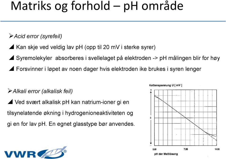 dager hvis elektroden ike brukes i syren lenger Alkali error (alkalisk feil) Ved svært alkalisk ph kan