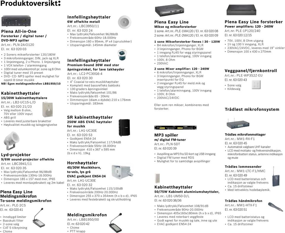 sone og 8 Ohm Digital tuner med 15 preset DVD- CD- MP3 spiller med mulighet for opptil 8 timer musikk NB! Egen meldingsmikrofon LBB1950/10 Kabinetthøyttaler 15/30W kabinetthøyttalere Art.nr.