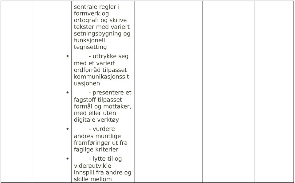 presentere et fagstoff tilpasset formål og mottaker, med eller uten digitale verktøy vurdere andres