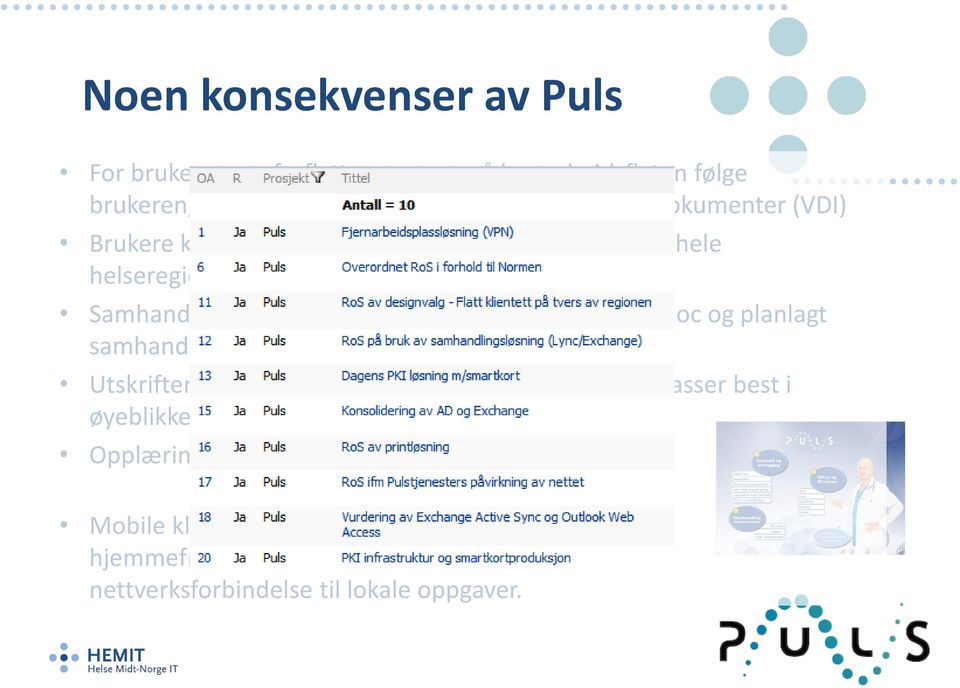 tvers av geografi og organisasjon Utskrifter kan hentes på nærmeste skriver, den som passer best i øyeblikket, hvor som helst i helseregionen Opplæring basert