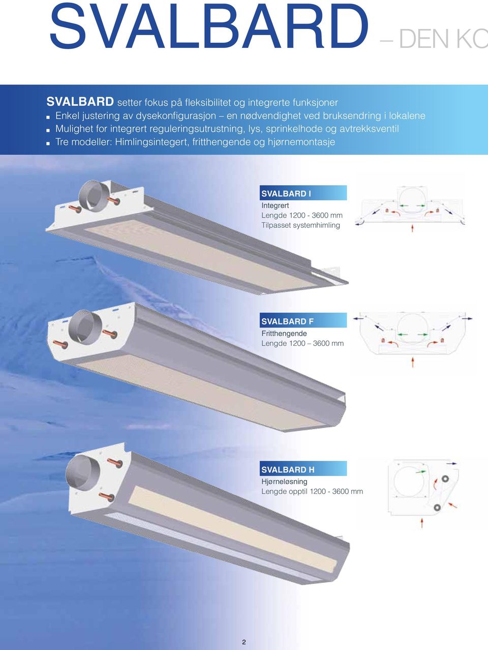 avtrekksventil Tre modeller: Himlingsintegert, fritthengende og hjørnemontasje SVALBARD I Integrert Lengde 1200-3600