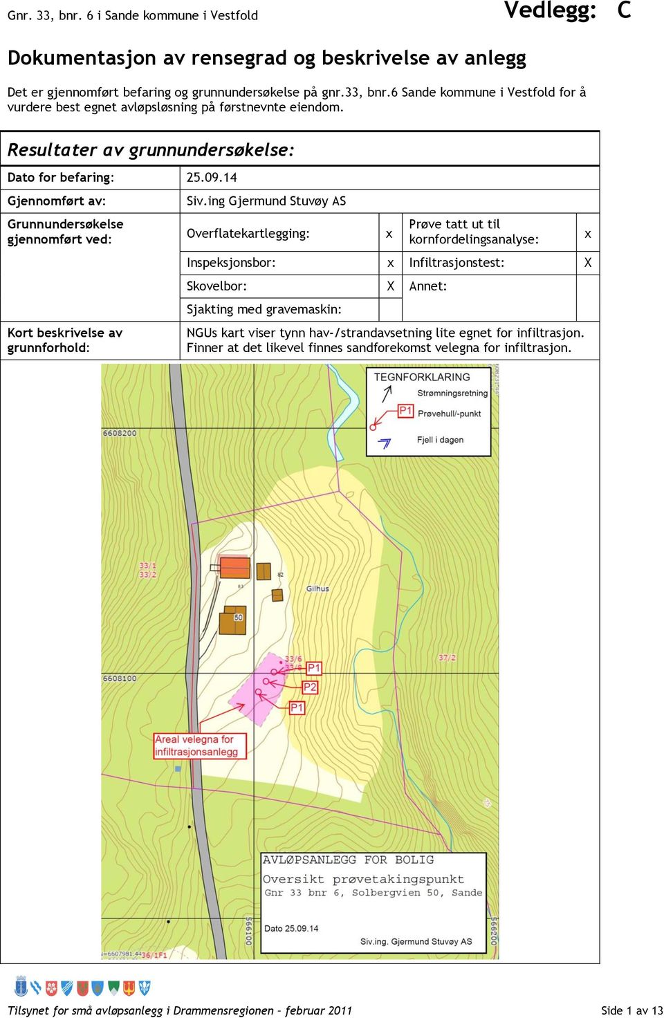 14 Gjennomført av: Grunnundersøkelse gjennomført ved: Kort beskrivelse av grunnforhold: Siv.