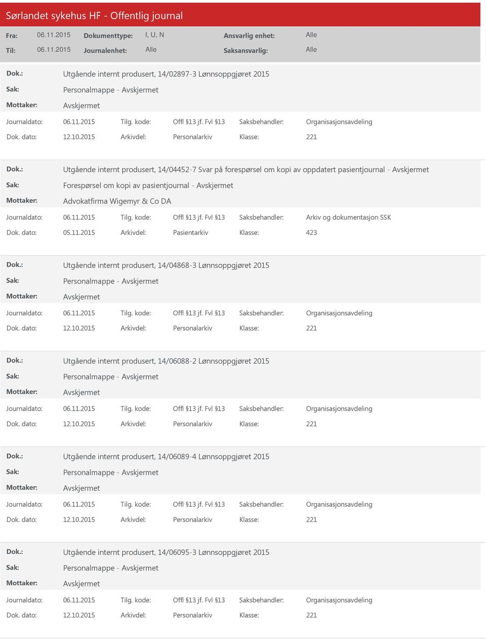 2015 Arkivdel: Pasientarkiv tgående internt produsert, 14/04868-3 Lønnsoppgjøret 2015 Personalmappe - tgående internt produsert, 14/06088-2