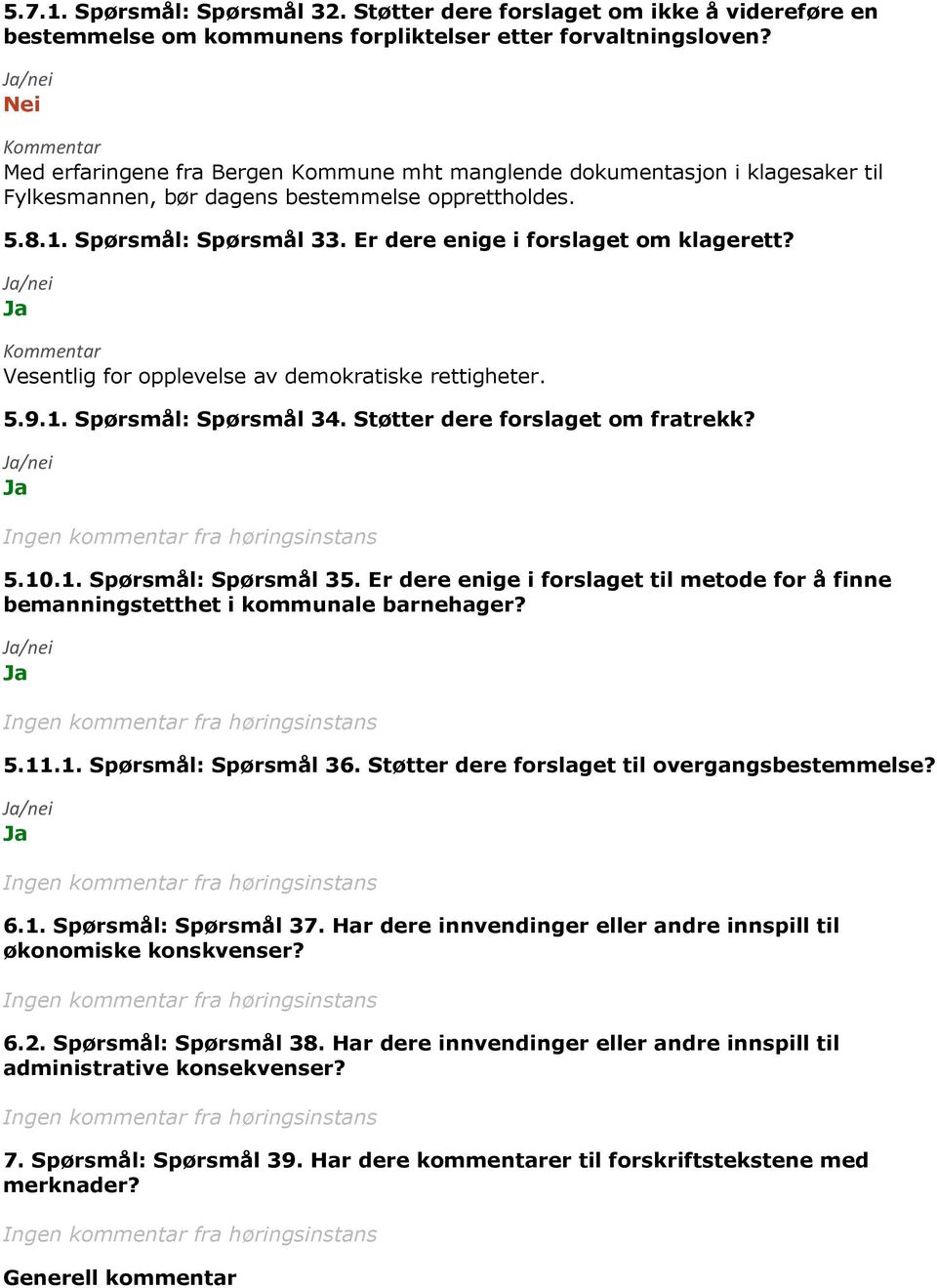 Er dere enige i forslaget om klagerett? Vesentlig for opplevelse av demokratiske rettigheter. 5.9.1. Spørsmål: Spørsmål 34. Støtter dere forslaget om fratrekk? 5.10.1. Spørsmål: Spørsmål 35.