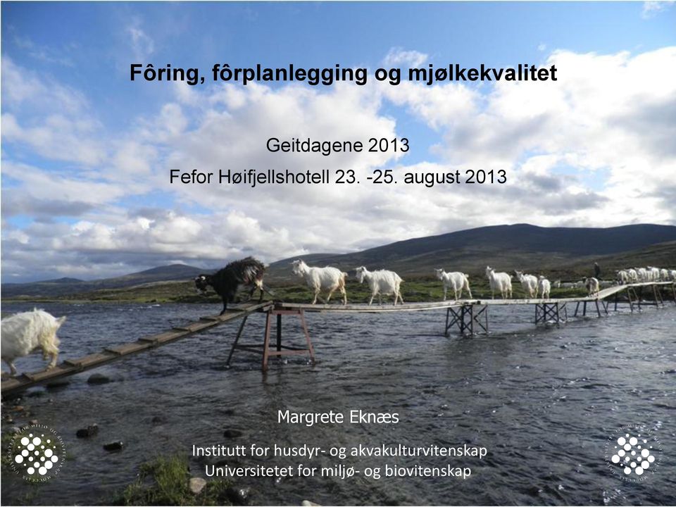 august 2013 Margrete Eknæs Institutt for husdyr-