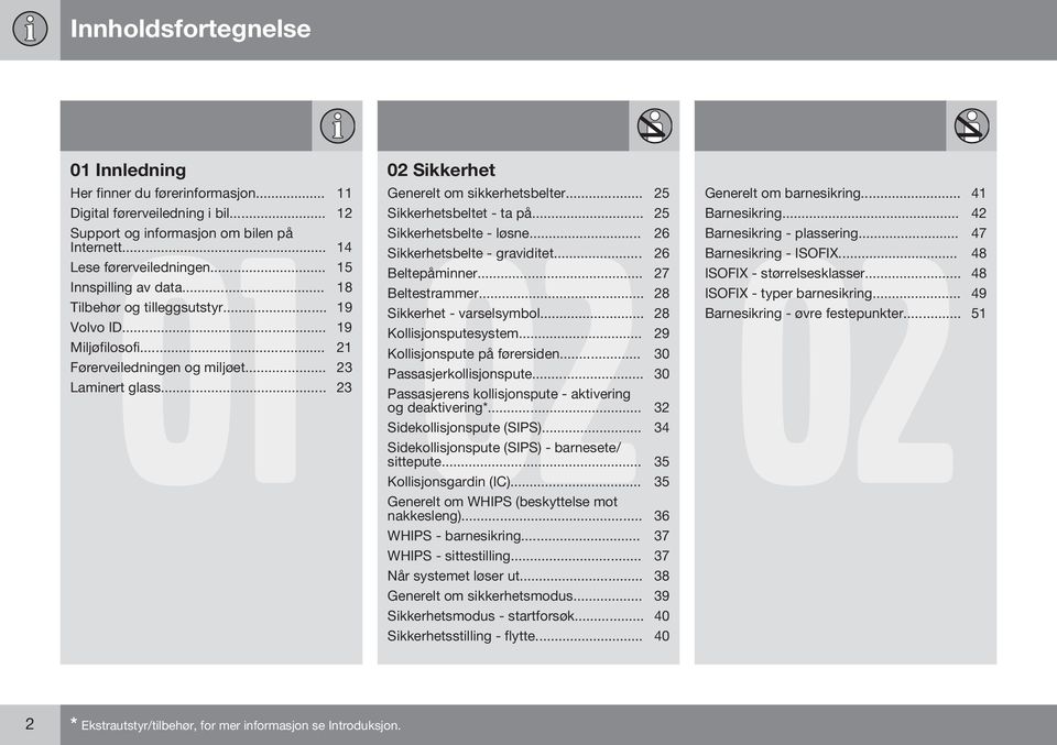 .. 18 Beltestrammer... 28 Tilbehør og tilleggsutstyr... 19 Sikkerhet - varselsymbol... 28 Volvo ID... 19 Kollisjonsputesystem... 29 Miljøfilosofi... 21 Kollisjonspute på førersiden.