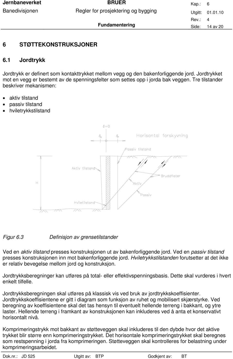 3 Definisjon av grensetilstander Ved en aktiv tilstand presses konstruksjonen ut av bakenforliggende jord. Ved en passiv tilstand presses konstruksjonen inn mot bakenforliggende jord.