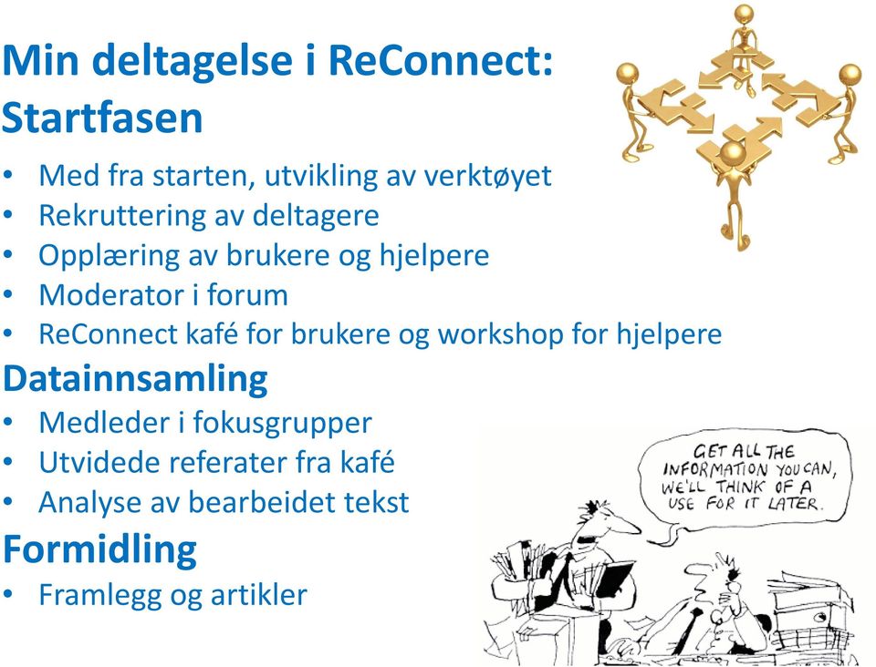 ReConnect kafé for brukere og workshop for hjelpere Datainnsamling Medleder i