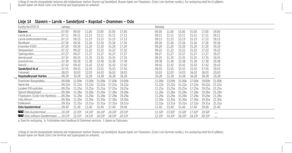 00 17.00 09.00 11.00 13.00 15.00 17.00 19.00 Larvik jb.st...07.11 09.11 11.11 13.11 15.11 17.11 09.11 11.11 13.11 15.11 17.11 19.11 Larvik sentrumsterminal...07.13 09.13 11.13 13.13 15.13 17.13 09.13 11.13 13.13 15.13 17.13 19.