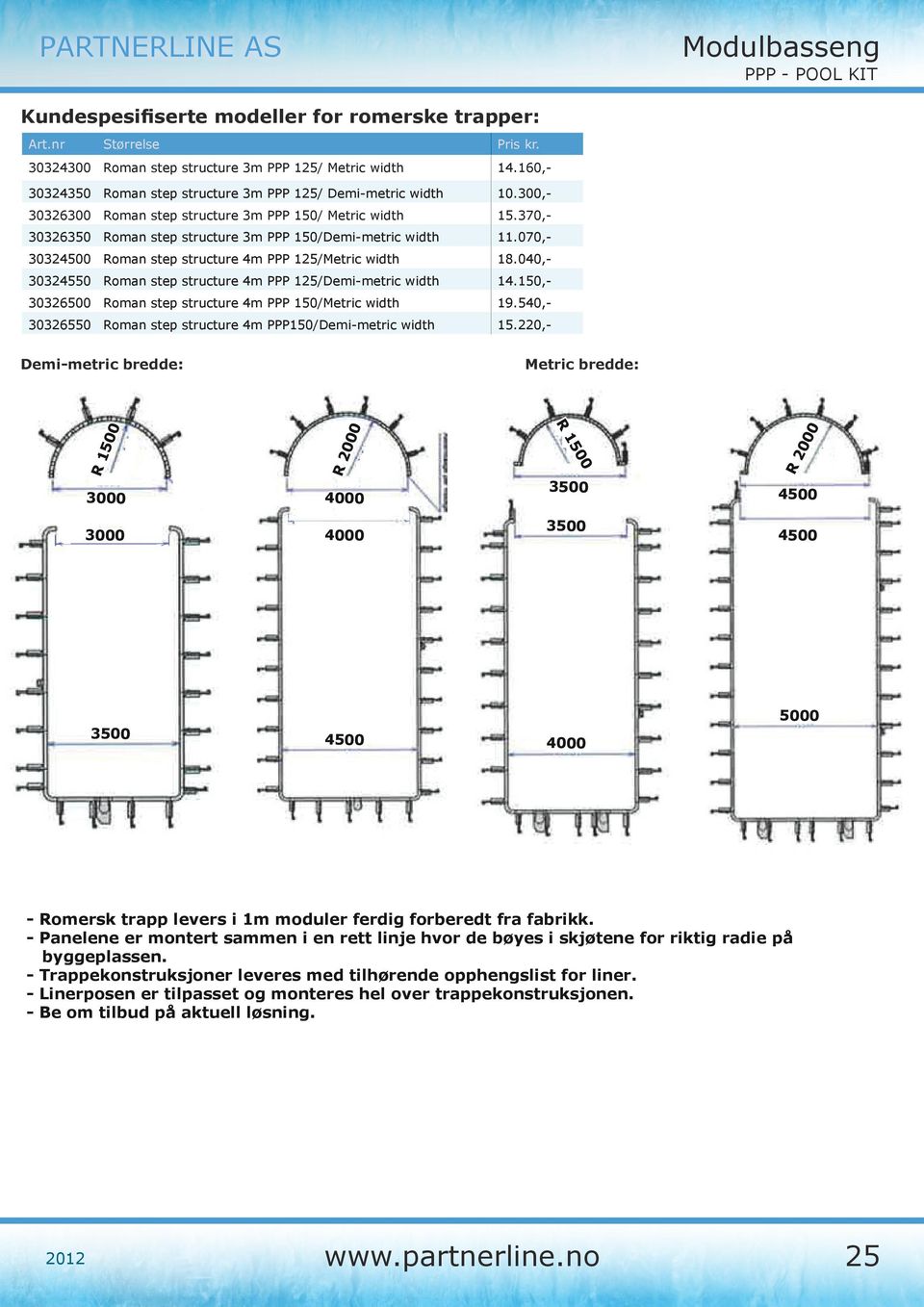 040,- 30324550 Roman step structure 4m PPP 125/Demi-metric width 14.150,- 30326500 Roman step structure 4m PPP 150/Metric width 19.540,- 30326550 Roman step structure 4m PPP150/Demi-metric width 15.