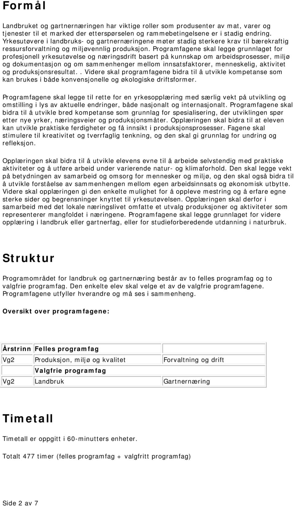 Programfagene skal legge grunnlaget for profesjonell yrkesutøvelse og næringsdrift basert på kunnskap om arbeidsprosesser, miljø og dokumentasjon og om sammenhenger mellom innsatsfaktorer,