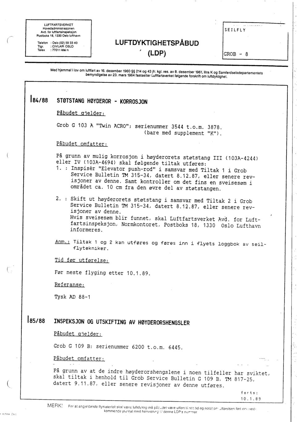 desember 1961, litra K og Samferdselsdepartementets bemyndigelse av 23. mars 1964 faslsel1er Luftartverket følgende forskrift om luftdyktighel.