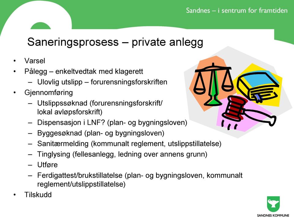 (plan- og bygningsloven) Byggesøknad (plan- og bygningsloven) Sanitærmelding (kommunalt reglement, utslippstillatelse)