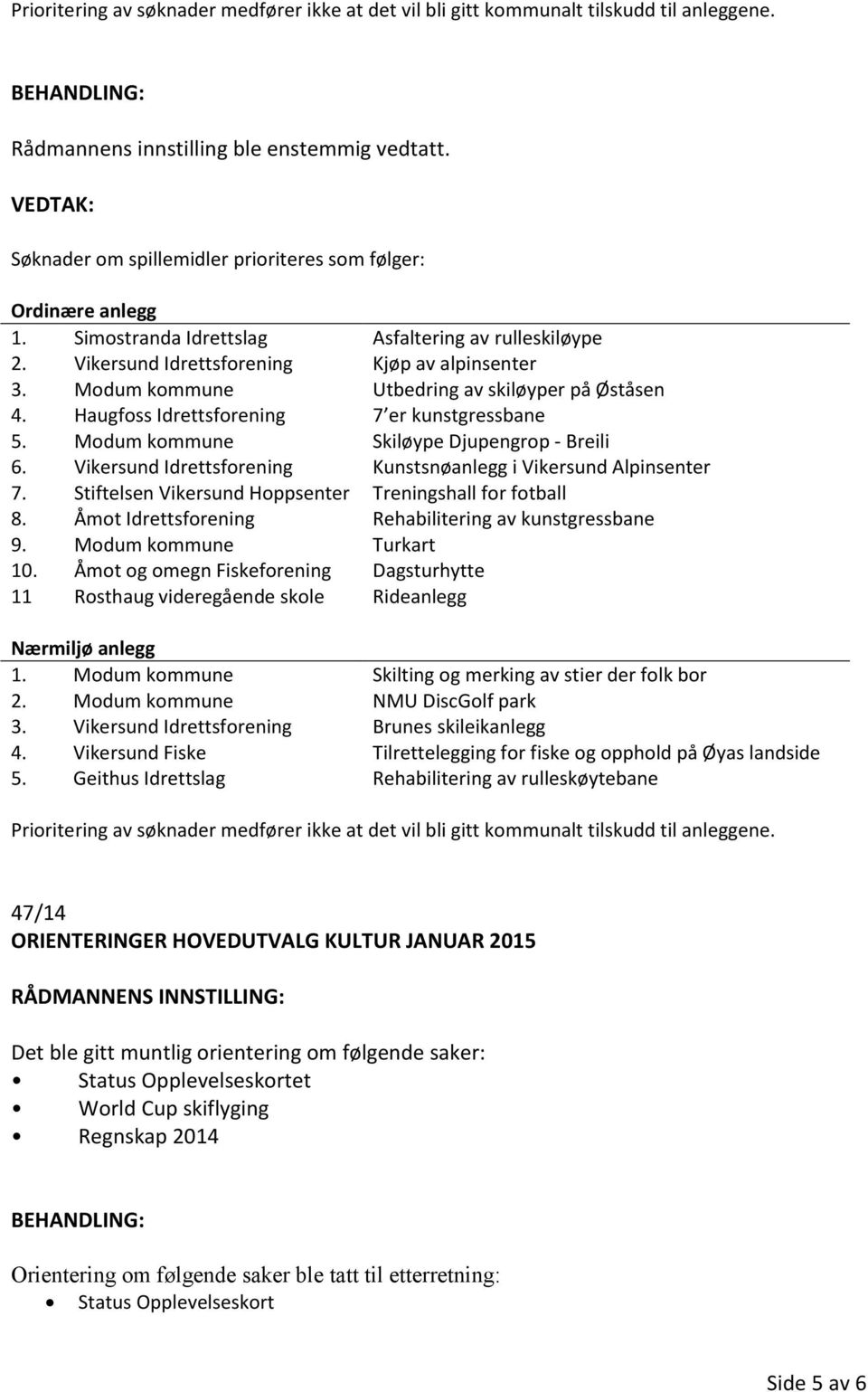 Modum kommune Utbedring av skiløyper på Øståsen 4. Haugfoss Idrettsforening 7 er kunstgressbane 5. Modum kommune Skiløype Djupengrop - Breili 6.