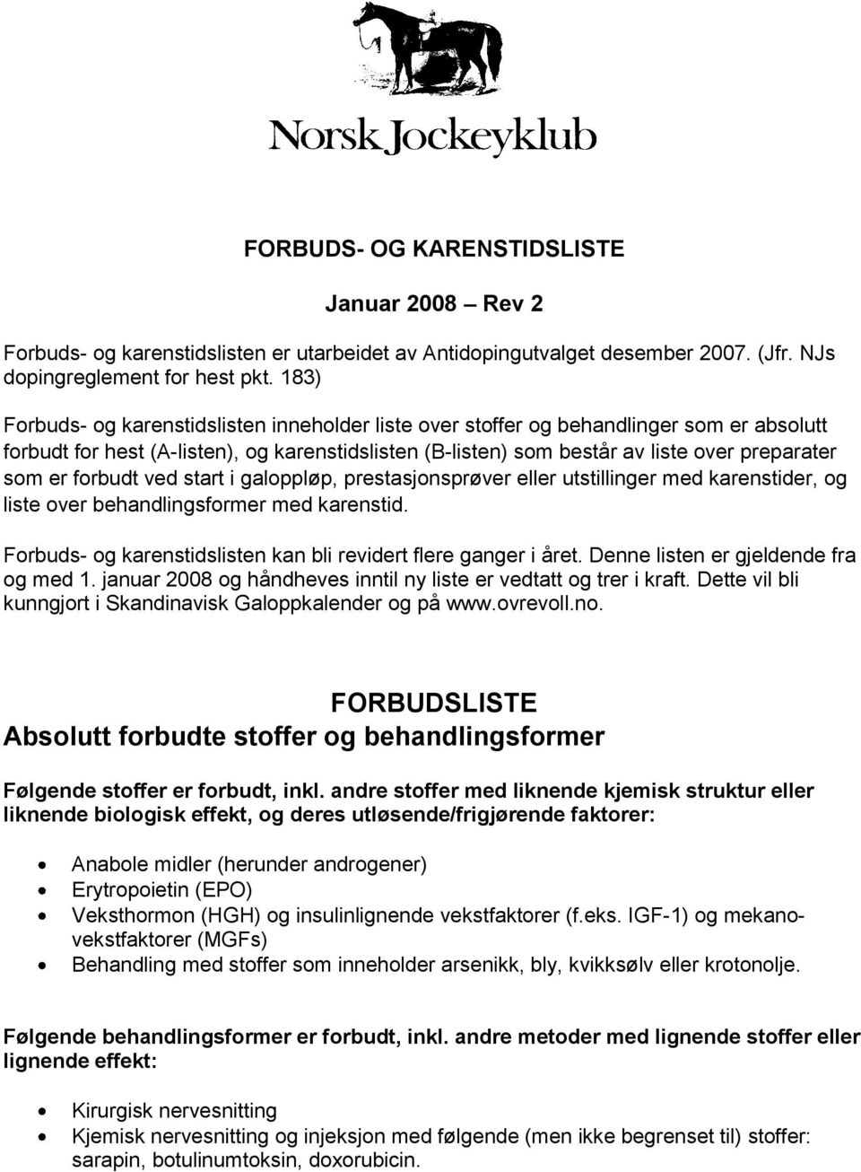 FORBUDSLISTE Absolutt forbudte stoffer og behandlingsformer - PDF Free  Download