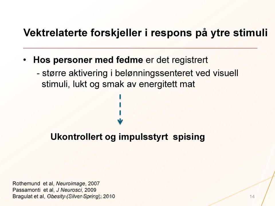 Ukontrollert og impulsstyrt spising Rothemund et al, Neuroimage, 2007 Passamonti et al, J