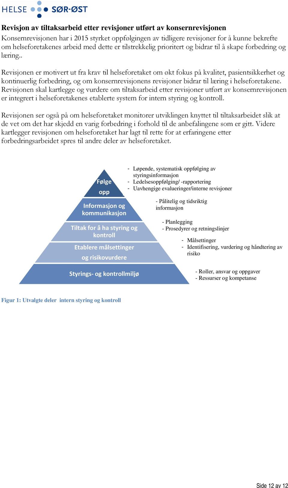 . Revisjonen er motivert ut fra krav til helseforetaket om økt fokus på kvalitet, pasientsikkerhet og kontinuerlig forbedring, og om konsernrevisjonens revisjoner bidrar til læring i helseforetakene.