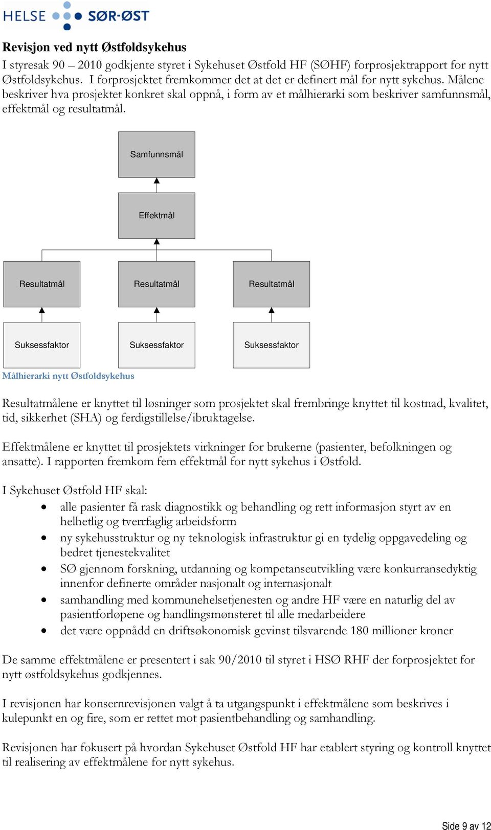 Målene beskriver hva prosjektet konkret skal oppnå, i form av et målhierarki som beskriver samfunnsmål, effektmål og resultatmål.