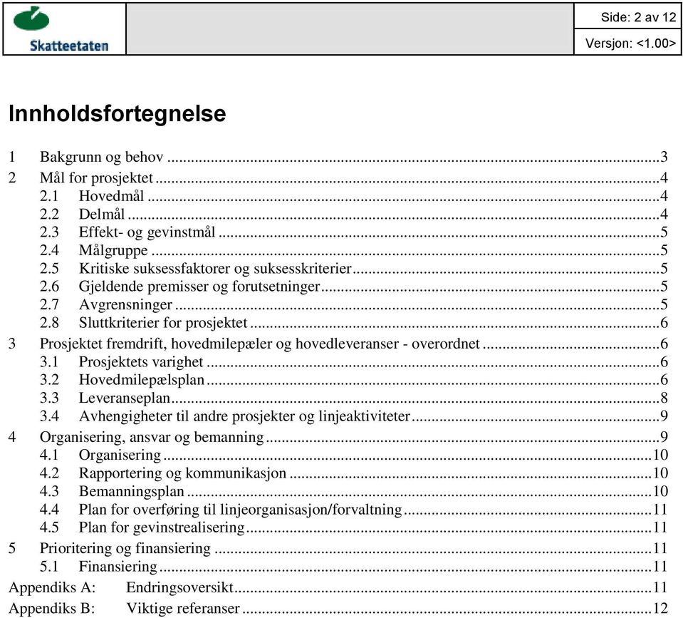 .. 6 3.2 Hovedmilepælsplan... 6 3.3 Leveranseplan... 8 3.4 Avhengigheter til andre prosjekter og linjeaktiviteter... 9 4 Organisering, ansvar og bemanning... 9 4.1 Organisering... 10 4.