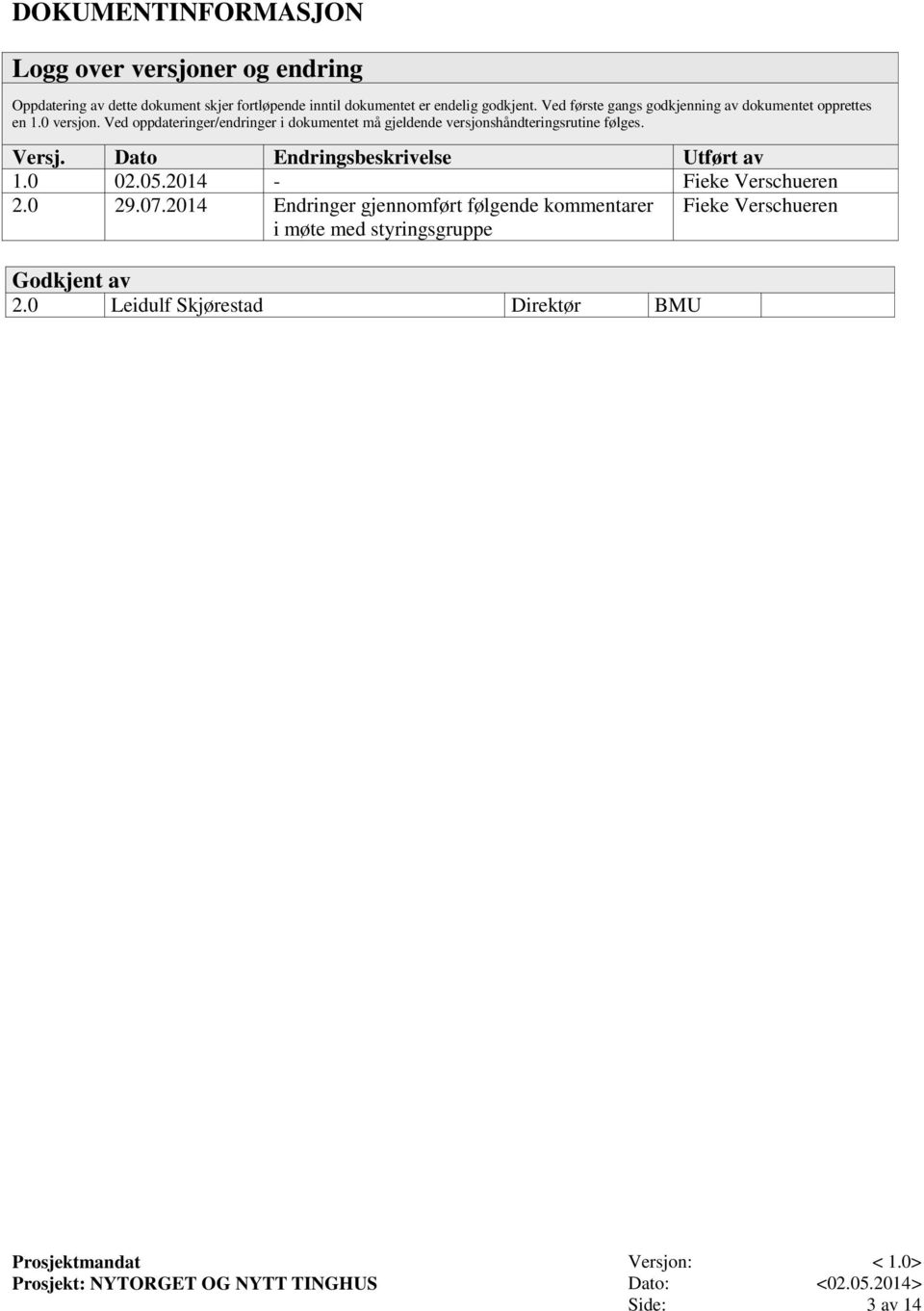 Ved oppdateringer/endringer i dokumentet må gjeldende versjonshåndteringsrutine følges. Versj. Dato Endringsbeskrivelse Utført av 1.