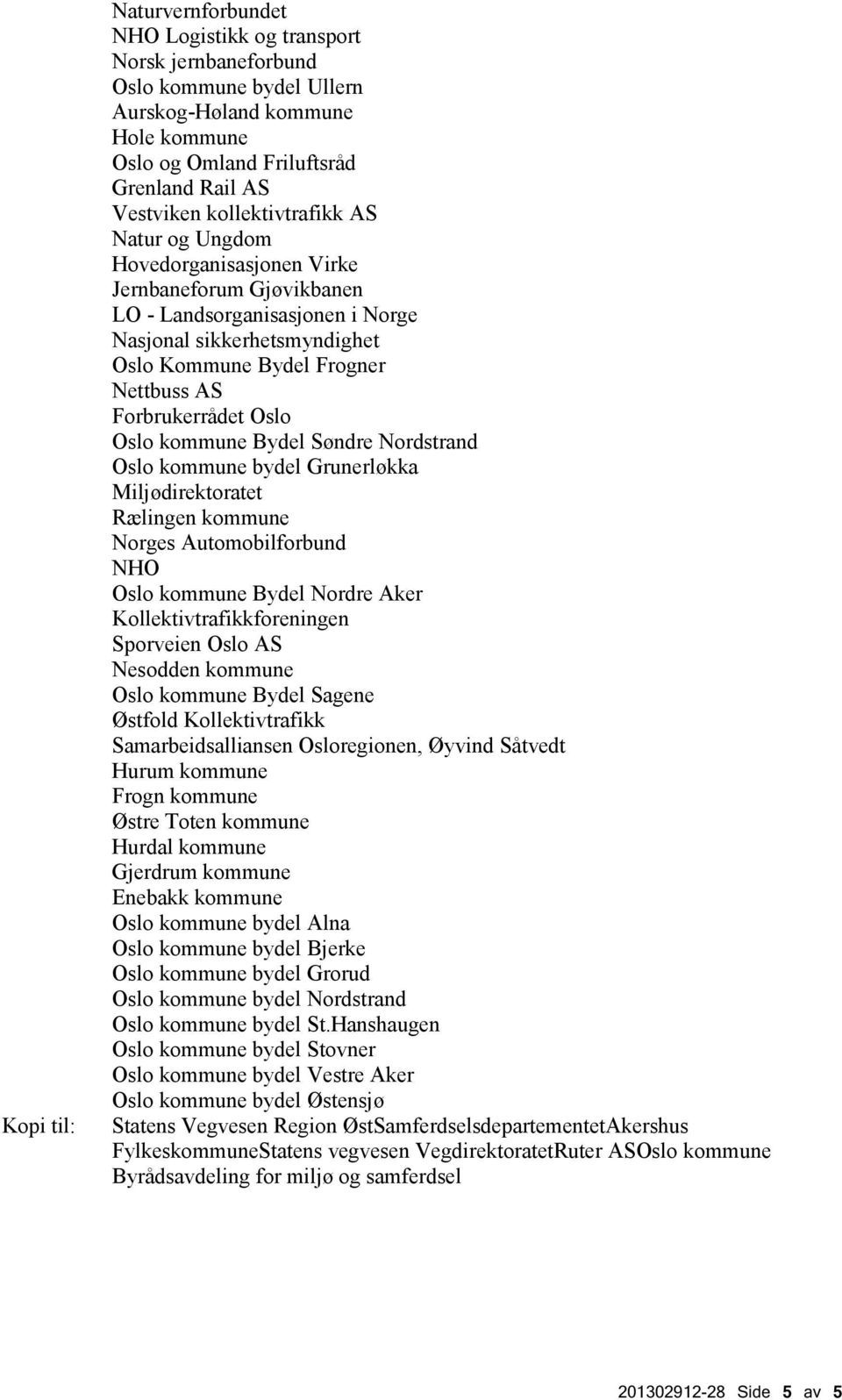 Forbrukerrådet Oslo Oslo kommune Bydel Søndre Nordstrand Oslo kommune bydel Grunerløkka Miljødirektoratet Rælingen kommune Norges Automobilforbund NHO Oslo kommune Bydel Nordre Aker