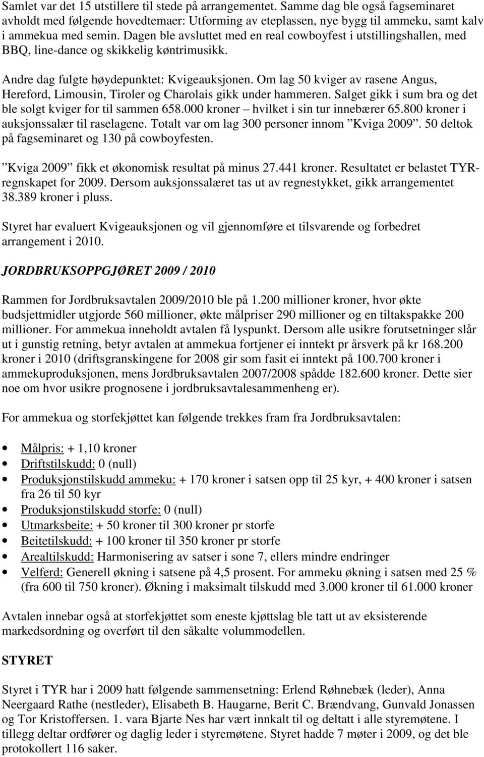 Om lag 50 kviger av rasene Angus, Hereford, Limousin, Tiroler og Charolais gikk under hammeren. Salget gikk i sum bra og det ble solgt kviger for til sammen 658.